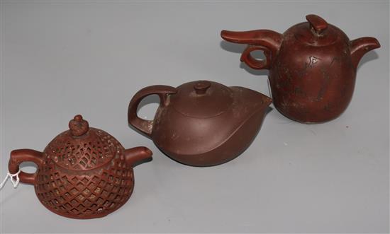 Three Chinese Yixing pottery teapots